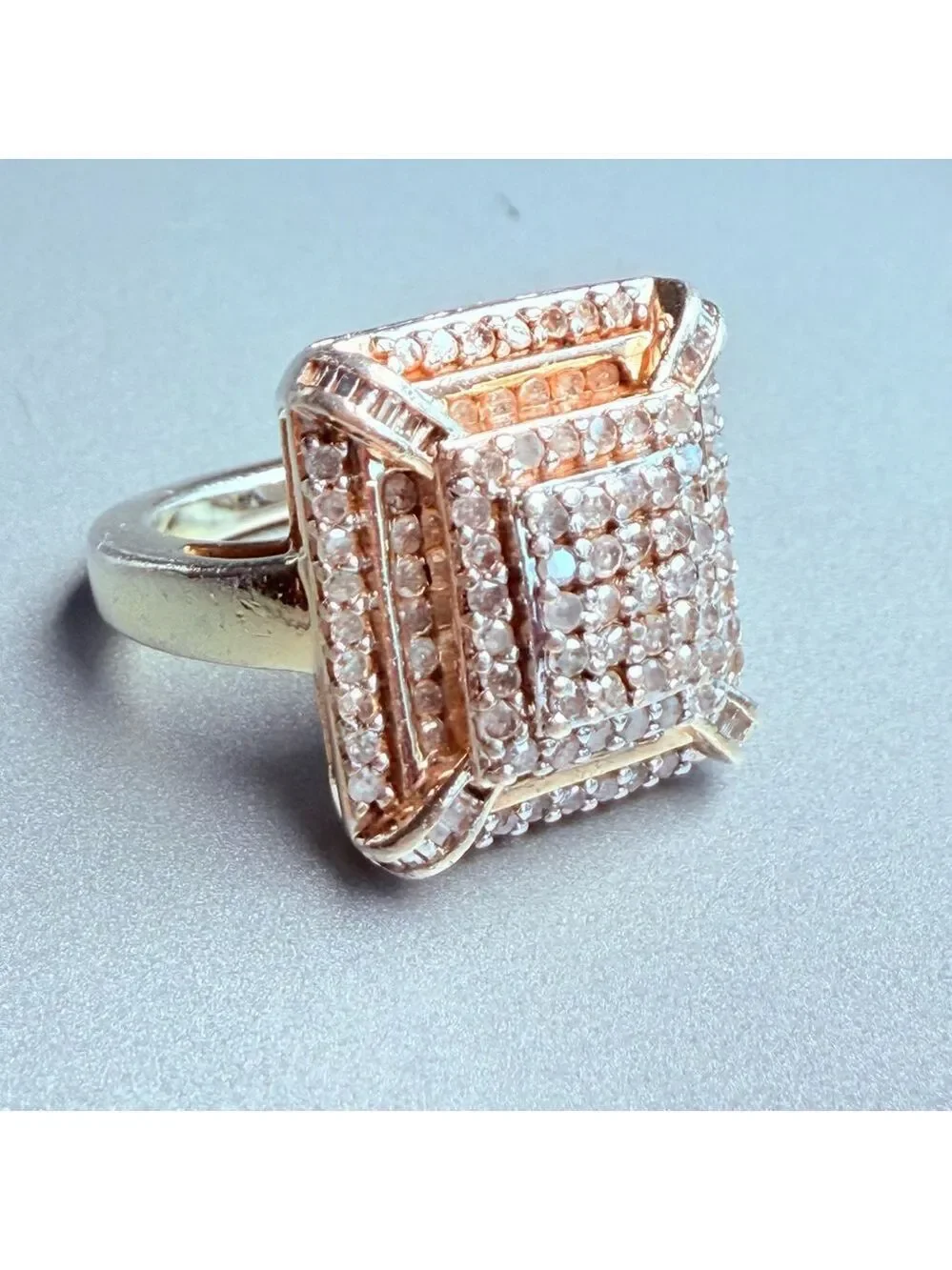 Pave 1.7 TCW Diamond Square Sterling Silver Gold Vermeil Cocktail Ring Heng Ngai